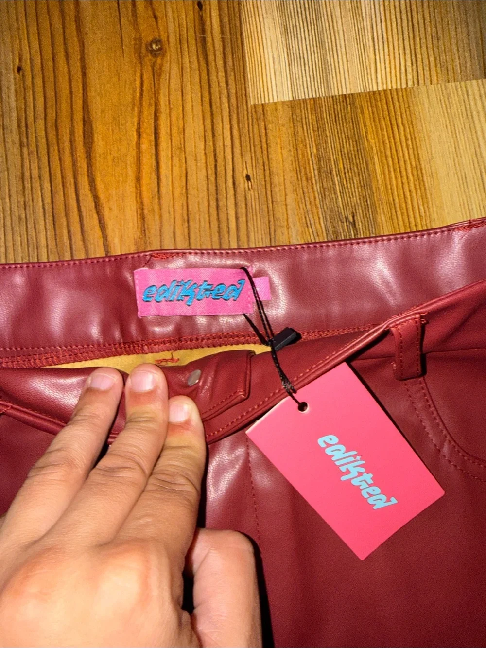 Edikted Faux Leather Mini Skirt in Burgundy